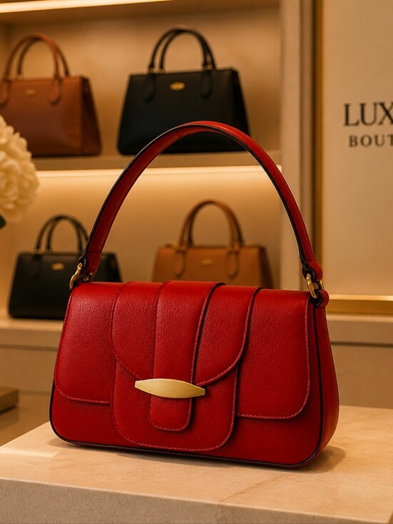 Time and Tru Handbags - Time and Tru Red Faux Leather Shoulder Bag with Gold Hardware